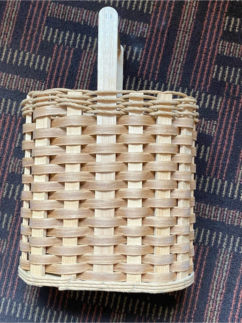 Woven Bathroom Tissue Holder Basket with Lid - Hand Painted Tulips Vintage 1994